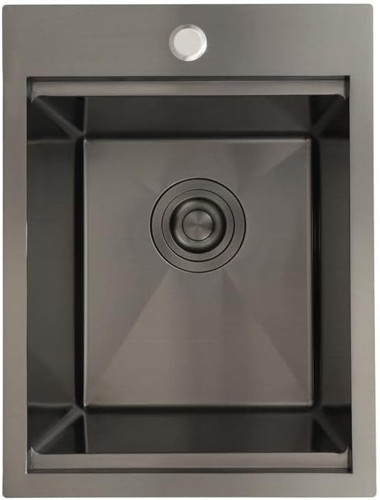 STARSTAR Workstation Ledge Topmount/Drop-in Single Bowl Black Matte Stainless Steel Kitchen/Yard/Bar/Laundry/Office Sink, With Grid, Dark Cutting Board, Strainer (15x20x10)