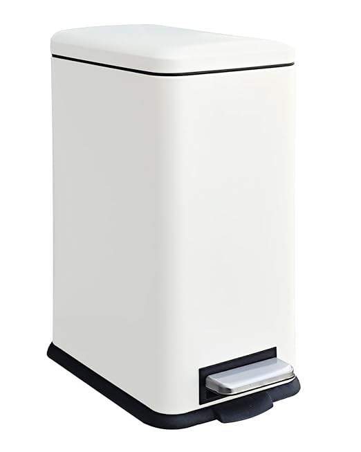 Large Bathroom Trash Can, 16.7L/ 4.4 Gallon Trash Can with Removable Wastebasket, Hand Free Garbage Can with Soft close Lid, Stainless Steel Skinny Trash Bin for Bedroom, Home Office, White