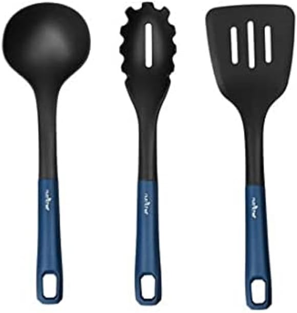 NutriChef Kitchen Cooking Utensils Set - Nylon Cooking Utensils Set, Includes Soup Ladle, Pasta Fork, and Spatula, Works with Models: NCCW14SBLU & NCCW20SBLU - NutriChef NCCW14SBLUUTENS