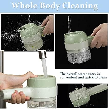 Multipurpose 4 in 1 Handheld Electric Vegetable Cutter Set Portable Wireless Garlic Mud Masher Garlic Press and Slicer Set Multifunctional Electric Mini Food Processor (Plastic)