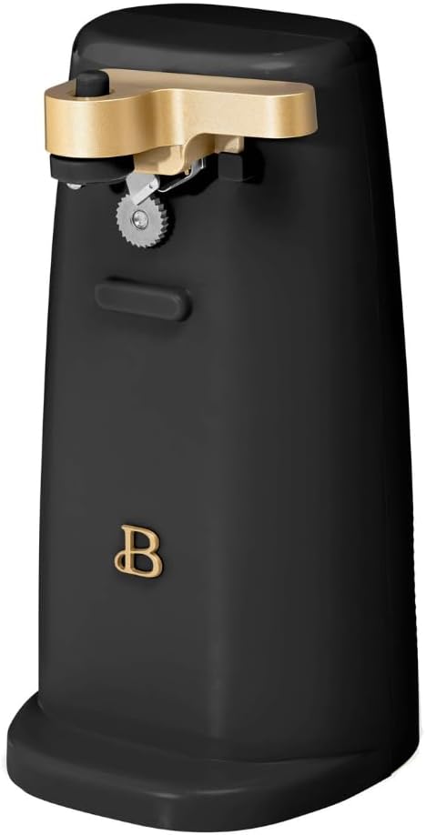 Beautiful Electric Can Opener with Auto-Turn, Magnetic Lid Holder, Knife Sharpener, Bottle Opener, Removable Lever, Cord Storage, No-Tilt Base, Stainless Steel Blade, 70W, Black Sesame