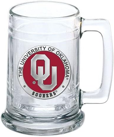 Heritage Pewter Oklahoma Beer Stein Glass | 15 Ounce German-Style Beer Glass | Intricately Crafted Metal Pewter Alma Mater Inlay