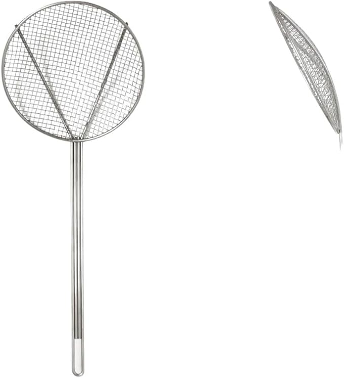 TrueCraftware- 8-Inch Round Wire Skimmer 13" Handle Length Nickel Plated- Kitchen Utensil Food Strainer Skimmer Spoon for Cooking Sieve Sifters Rice Quinoa Pasta Fruits Vegetables etc.