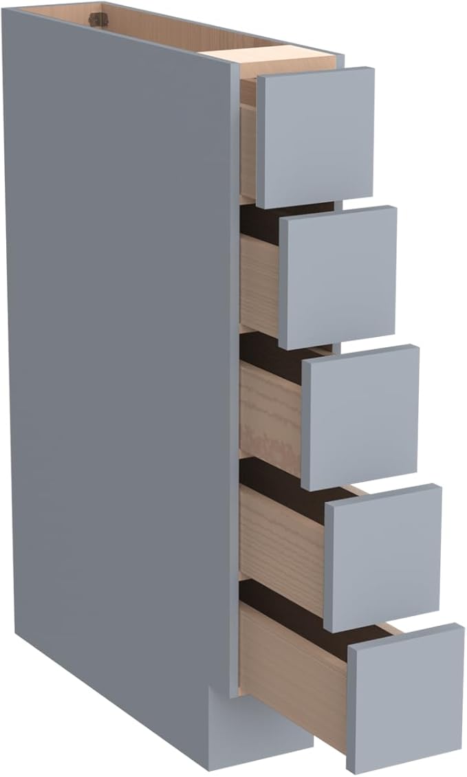 Solid Wood 5-Drawer Spice Cabinet for Kitchen, Soft Close Drawer Glides, Freestanding Storage Organizer, Fits 6" Base Cabinets, Natural Birch Wood (SK-Grey, 6" W x 24" D x 34.5" H)