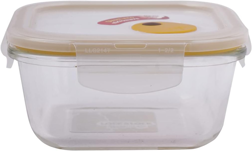 LOCK & LOCK Purely Better Glass Food Storage Container with Steam Vent Lid, Square-17 oz, Color may vary