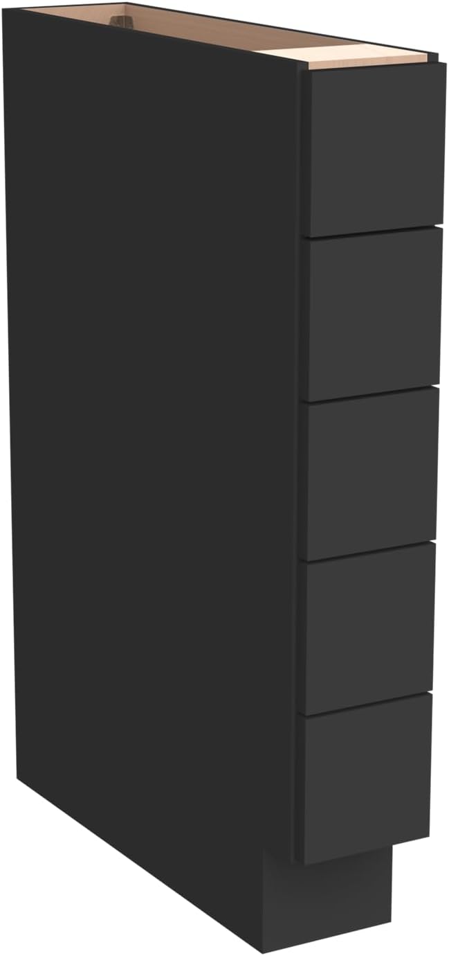 Solid Wood 5-Drawer Spice Cabinet for Kitchen, Soft Close Drawer Glides, Freestanding Storage Organizer, Fits 6" Base Cabinets, Natural Birch Wood (SK-Charcoal Black, 6" W x 24" D x 34.5" H)