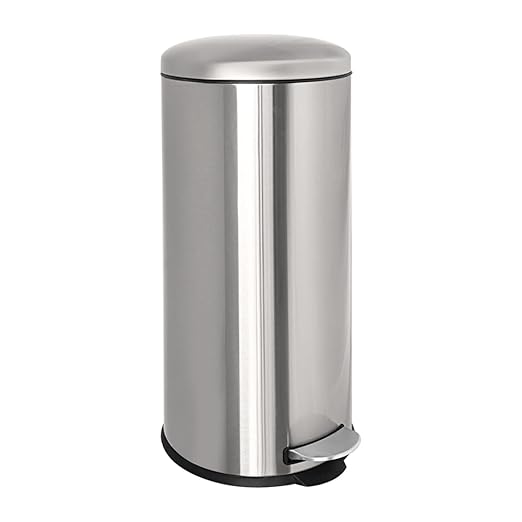 8 Gallon Trash Can, Stainless Steel Garbage can with Removal Liner, Pedal Trash Can with Soft Close lid, Round Trash Bin for Kitchen, Office, Dorm or Bathroom, 30 Liters, Silver
