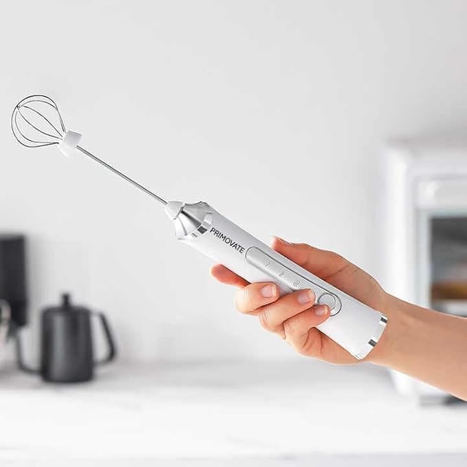 Rechargable Milk Frother, Handheld Drink Mixer with Whisk Attachment, 2025 upgraded powerfull 3 speed motor, Type C charging with charge light, with extra egg mix head (White with Stand)