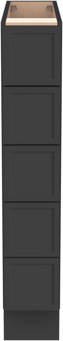 Solid Wood 5-Drawer Spice Cabinet for Kitchen, Soft Close Drawer Glides, Freestanding Storage Organizer, Fits 6" Base Cabinets, Natural Birch Wood (NT-Charcoal Black, 6" W x 24" D x 34.5" H)