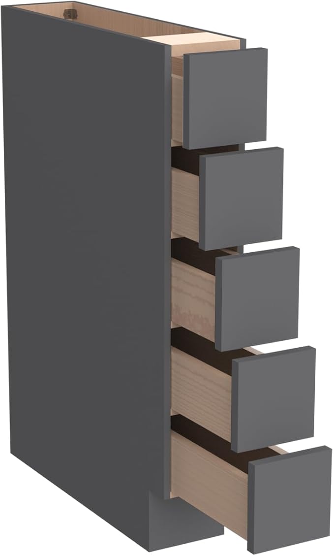 Solid Wood 5-Drawer Spice Cabinet for Kitchen, Soft Close Drawer Glides, Freestanding Storage Organizer, Fits 6" Base Cabinets, Natural Birch Wood (SK-Pebble Gray, 6" W x 24" D x 34.5" H)