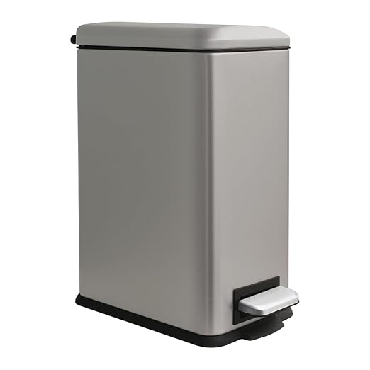 Bathroom Trash Can, 10 Liter / 2.6 Gallon Trash Can with Lid, Stainless Steel Garbage Can with Removable Inner Bucket, Step Trash Bin for Bedroom, Office, Kitchen, Dorm, Kohler Grey