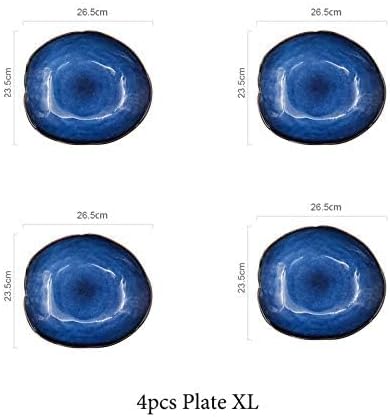 Nordic Ceramic Household Pottery Irregular Salad Platter Klin Glaze Dinner Plate-Set of 4
