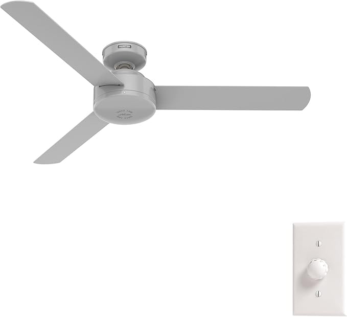 Hunter 52 inch Indoor Ceiling Fan No Light - Modern Ceiling Fan without Light, 3 Blades, Standard Mount, For Bedroom, Living Room, or Kitchen, Wall Control - Presto 52383, Dove Grey