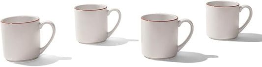 Made In Cookware - Set of 4 - Coffee Mug Set - 12 oz - White With Red Rim - Porcelain England - Dishwasher and Microwave Safe