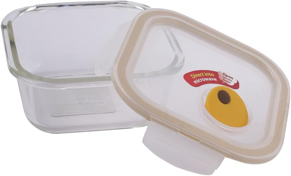 LOCK & LOCK Purely Better Glass Food Storage Container with Steam Vent Lid, Square-17 oz, Color may vary