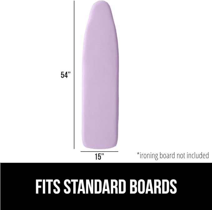 GORILLA GRIP The Original Ironing Board Cover and Pad, Silicone Coating, Thick Scorch Resistant Padding, Heavy Duty Iron Covers Standard Boards, Hook and Loop Fastener Strap, Light Purple, 15x54