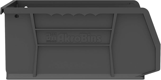 Akro-Mils 30235 AkroBins Plastic Storage Bins, Space-Saving Stackable Bins for Garage, Pantry, Craft Organization, 11" x 11" x 5", Black, 6-Pack