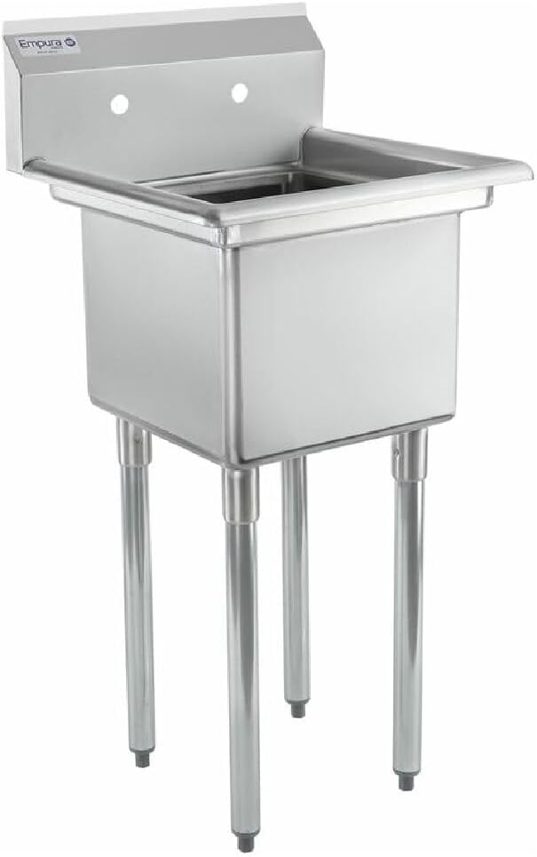 23" Wide Stainless Steel One Compartment Commercial Sink | Prep Utility 15 x 15 Bowl for Restaurant Laundry Garage | 3.5" Drain Basket, 9.75" Backsplash, 23"W x 23.5"D x 44.25"H, 18 Gauge, NSF