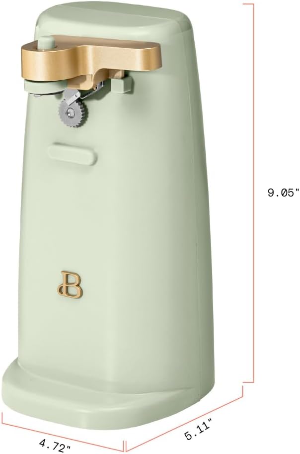 Beautiful Electric Can Opener with Auto-Turn, Magnetic Lid Holder, Knife Sharpener, Bottle Opener, Removable Lever, Cord Storage, No-Tilt Base, Stainless Steel Blade, 70W (Sage Green)