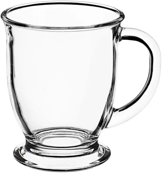 Clear Glass Cafe Mug, 16 oz Capacity, Crystal Construction, Footed Base, Dishwasher Safe, Customizable, 12 per Case