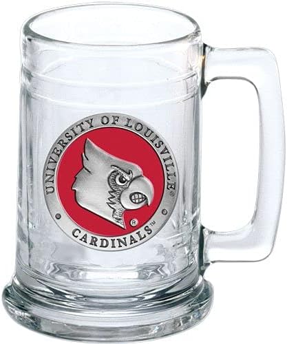 Louisville Beer Stein Glass | 15 Ounce German-Style Beer Glass | Intricately Crafted Metal Pewter Alma Mater Inlay By Heritage Pewter