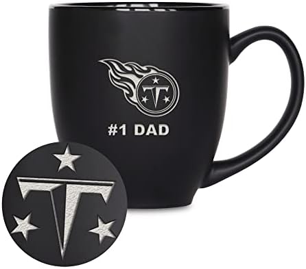 Rico Industries NFL Football #1 Dad 15oz Laser Engraved Matte Black Ceramic Bistro Mug - for Hot or Cold Drinks