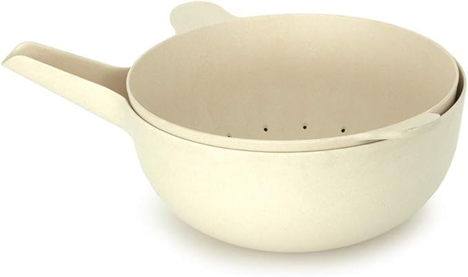 EKOBO Large Mixing Bowl and Colander Set White – 135 oz BPA-Free Eco-Composite – Nesting Kitchen Mixing Bowls for Washing Mixing Serving – Dishwasher Safe Essential Bowl Set