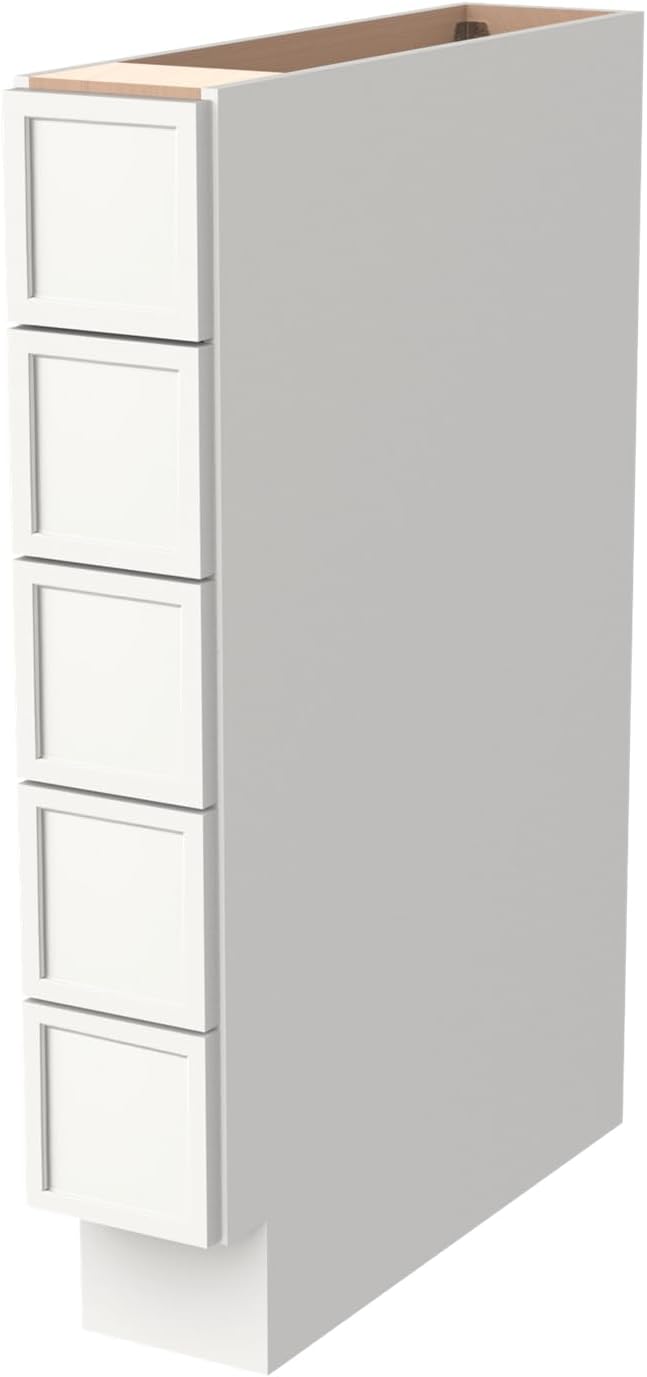 Solid Wood 5-Drawer Spice Cabinet for Kitchen, Soft Close Drawer Glides, Freestanding Storage Organizer, Fits 6" Base Cabinets, Natural Birch Wood (NT-Origami White, 6" W x 24" D x 34.5" H)