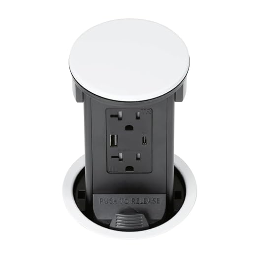 Lew Electric Round Kitchen Pop Up Outlet (2 PWR | 2 USB, White)