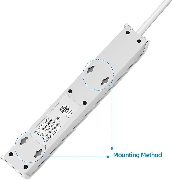 Surge Protector Power Strip, 4 Feet Extension Cord, 600 Joules Surge Protection, Multiple Protection 6 Outlet Strip, ETL Listed, White (12 FT 1PACK)