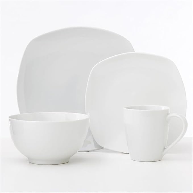 Pemberly Row Porcelain Dinner Set 16 Piece Metric Soft Square