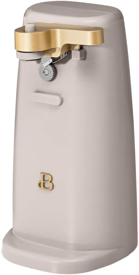 Beautiful Electric Can Opener with Auto-Turn, Magnetic Lid Holder, Knife Sharpener, Bottle Opener, Removable Lever, Cord Storage, No-Tilt Base, Stainless Steel Blade, 70W (Porcini Taupe)