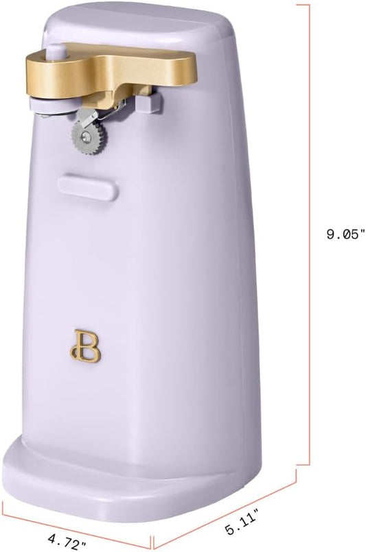 Beautiful Electric Can Opener with Auto-Turn, Magnetic Lid Holder, Knife Sharpener, Bottle Opener, Removable Lever, Cord Storage, No-Tilt Base, Stainless Steel Blade, 70W (Lavender)