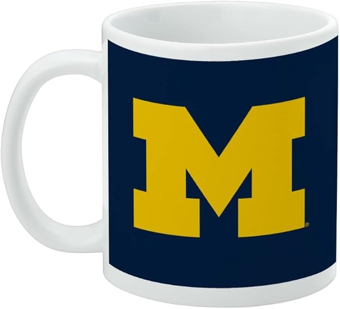 University of Michigan Primary Logo Ceramic Coffee Mug, Novelty Gift Mugs for Coffee, Tea and Hot Drinks, 11oz, White
