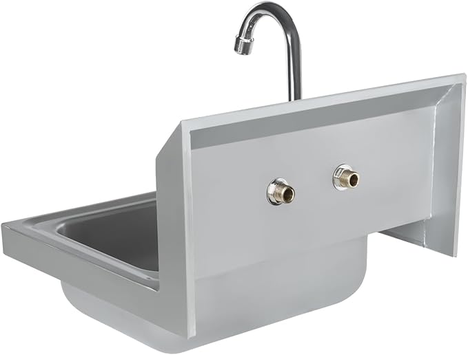 17" Wide Stainless Steel Wall Mounted Hand Sink | Commercial Prep Utility 14" x 10" for Kitchen Laundry Garage | 4" Center Gooseneck Faucet, 9.5" Backsplash, 17"W x 15"D x 13"H, 20 Gauge, NSF