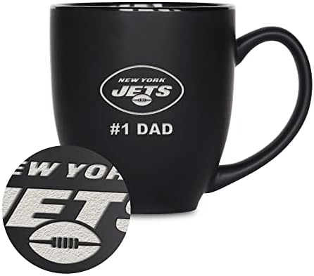 Rico Industries NFL Football #1 Dad 15oz Laser Engraved Matte Black Ceramic Bistro Mug - for Hot or Cold Drinks