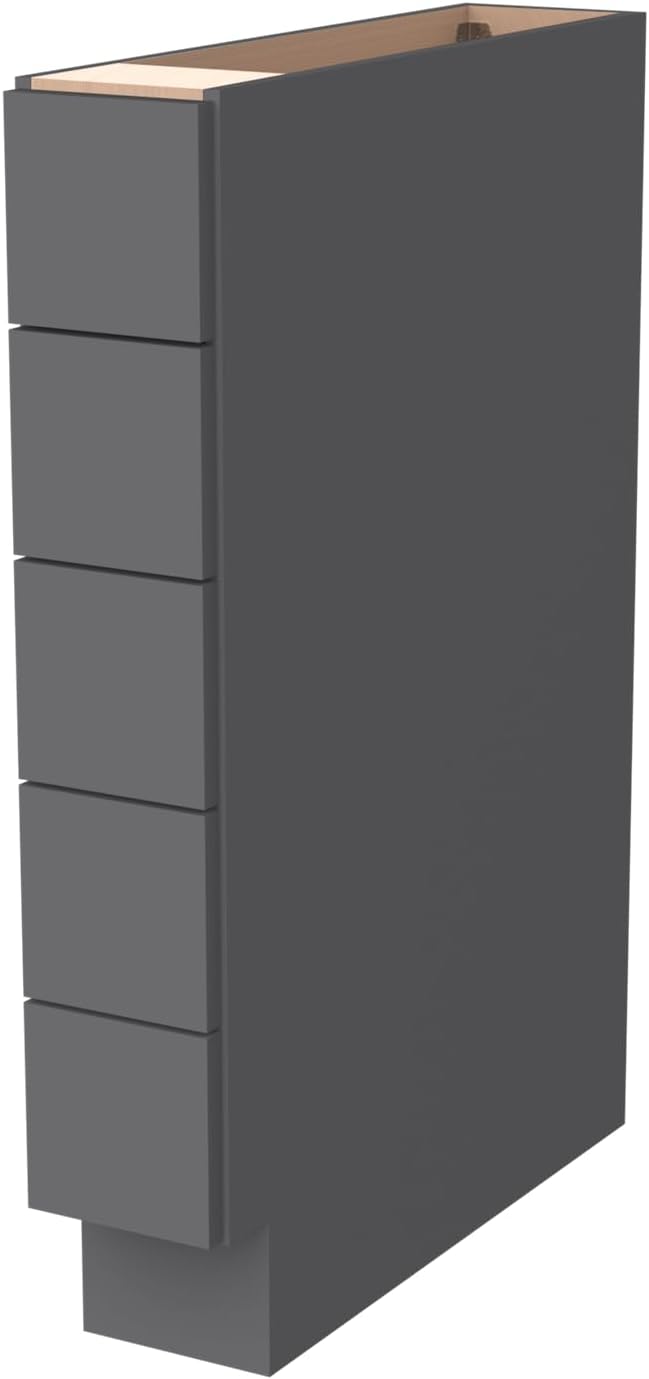 Solid Wood 5-Drawer Spice Cabinet for Kitchen, Soft Close Drawer Glides, Freestanding Storage Organizer, Fits 6" Base Cabinets, Natural Birch Wood (SK-Pebble Gray, 6" W x 24" D x 34.5" H)