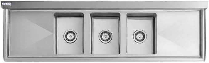 98" Wide Stainless Steel Three Compartment Commercial Sink | Utility 10" x 14" Bowl for Restaurant Laundry Garage | (2) 12" Drainboard, 9.75" Backsplash, 98"W x 29.5"D x 44.25"H, 16 Gauge, NSF