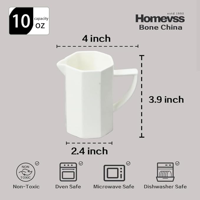 Bone China Cone Shape, Elegance White Sugar & Creamer Set