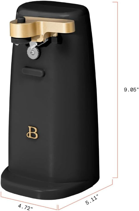 Beautiful Electric Can Opener with Auto-Turn, Magnetic Lid Holder, Knife Sharpener, Bottle Opener, Removable Lever, Cord Storage, No-Tilt Base, Stainless Steel Blade, 70W, Black Sesame