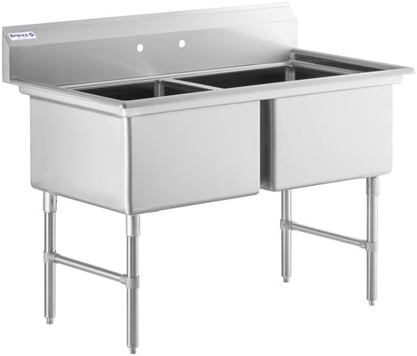 55" Wide Stainless Steel Two Compartment Commercial Sink | Utility 24" x 24" Bowl for Restaurant Laundry Garage | 3.5" Drain Basket, 9.75" Backsplash, 55"W x 29.5"D x 44.25"H, 16 Gauge, NSF