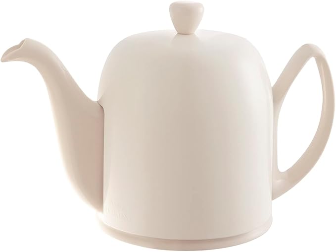 Degrenne Salam Luxury French Tea Pot - Porcelain Teapot with Stainless Steel Cover, Ceramic Tea Kettle for Loose Tea, Removable Infuser, 6 Cup Capacity, 36oz - Monochrome Rose