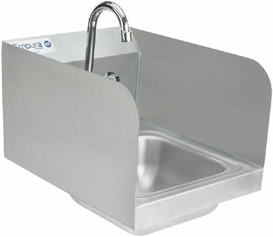 12" Wide Stainless Steel Wall Mounted Hand Sink | Commercial Prep Utility 9" x 9" Bowl for Kitchen Garage | 4" Center Gooseneck Faucet, 10" Back/Side Splash, 12"W x 16"D x 12"H, 20 Gauge, NSF