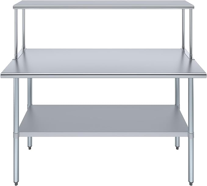 Stainless Steel Work Table with Wide Single Tier Overshelf | Metal Kitchen Prep Table & Shelving Combo (24" x 60" Work Table + 12" Overshelf)