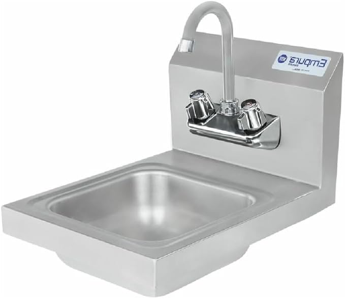 17" Wide Stainless Steel Wall Mounted Hand Sink | Commercial Prep Utility 14" x 10" for Kitchen Laundry Garage | 4" Center Gooseneck Faucet, 9.5" Backsplash, 17"W x 15"D x 13"H, 20 Gauge, NSF