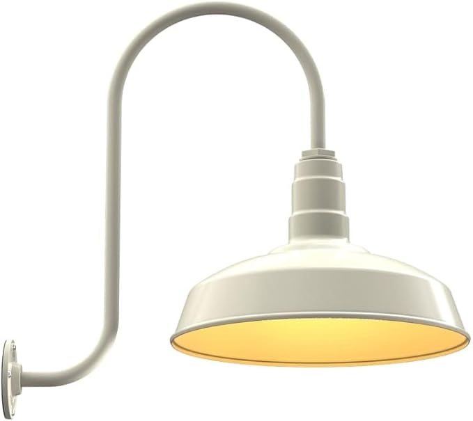 Steel Lighting Co. | Dusk to Dawn | Gardena Barn Light | Outdoor Wall Mounted | 16" Dome | Upslope Gooseneck | Farmhouse Light Made in America | Cream/Brass