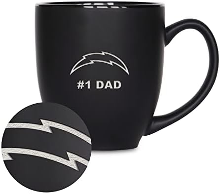 Rico Industries NFL Football #1 Dad 15oz Laser Engraved Matte Black Ceramic Bistro Mug - for Hot or Cold Drinks