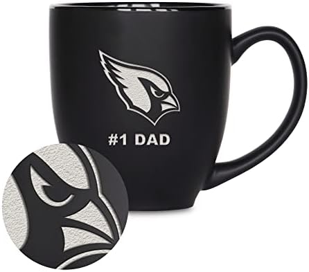 Rico Industries NFL Football #1 Dad 15oz Laser Engraved Matte Black Ceramic Bistro Mug - for Hot or Cold Drinks