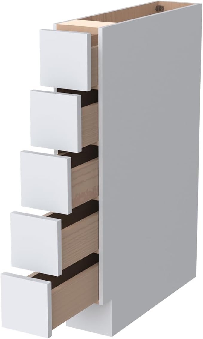 Solid Wood 5-Drawer Spice Cabinet for Kitchen, Soft Close Drawer Glides, Freestanding Storage Organizer, Fits 6" Base Cabinets, Natural Birch Wood (SK-White, 6" W x 24" D x 34.5" H)