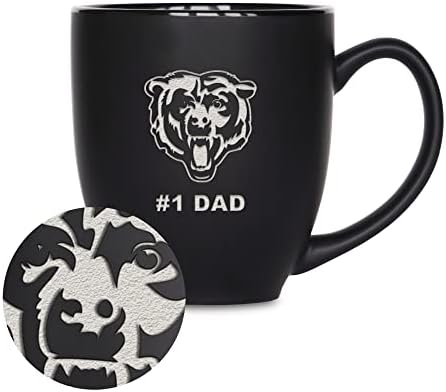 Rico Industries NFL Football #1 Dad 15oz Laser Engraved Matte Black Ceramic Bistro Mug - for Hot or Cold Drinks